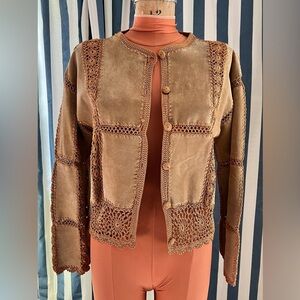Vintage suede paneled cardigan